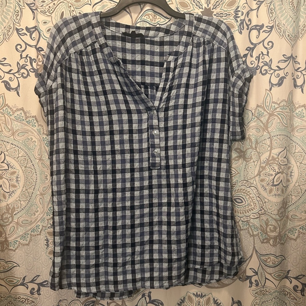 Blue Plaid Women's Henley Top